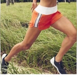Athleta Ascender Athletic Shorts Orange with‎ White/Navy Stripes Size 6